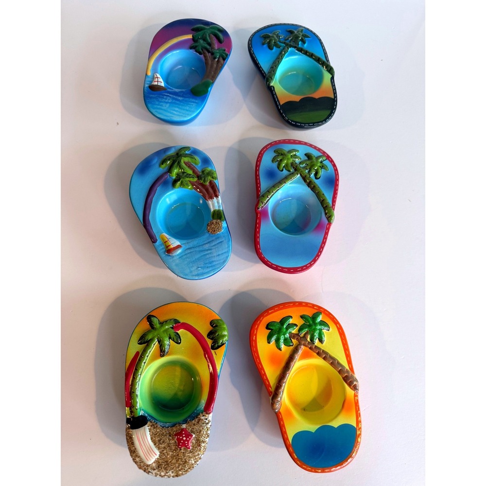 Flip Flop Candle Holders‎ Set of 4 Ceramic Palm Tree Votive Tealight Beach Decor